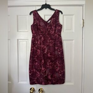 Dress Garnet Hill Silk Abstract Burgundy Purple Sheath 6